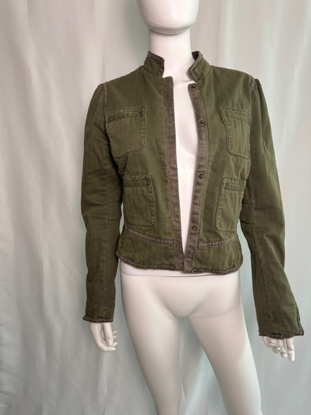 Free People Olive Utility Jacket with Stand Collar